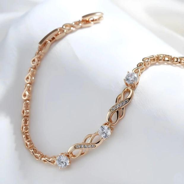 Close-up of the Rose Gold Sparkle Link Bracelet showcasing its shimmering cubic zirconia stones.