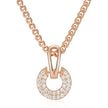 Rose gold necklace with a horseshoe-shaped pendant on a white background